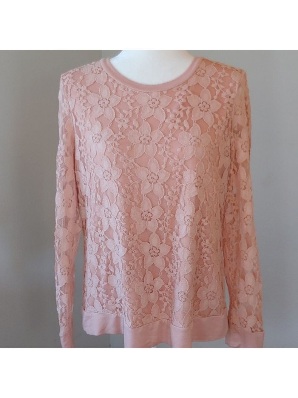 Adrianna Papell Pink Lace Long Sleeve Blouse Top in Women's Medium